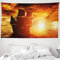 ABAKUHAUS Piratenschiff Wandteppich und Tagesdecke, Schiff Sonnenuntergang aus Weiches Mikrofaser Stoff Waschbar ohne Verblassen Digitaldruck, 230 x 140 cm, Schwarz Hellorange