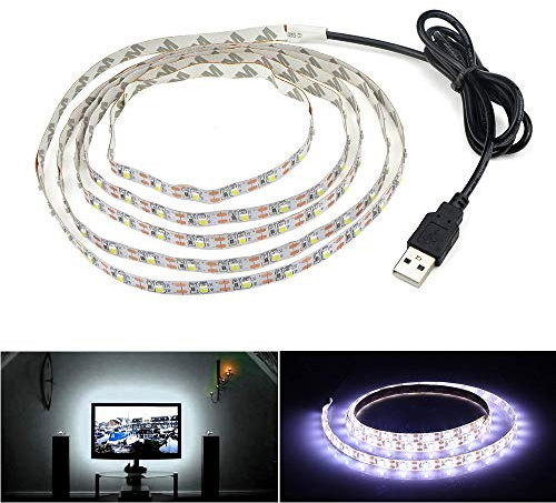 Luci a striscia LED, retroilluminazione TV USB da 2 m, per televisori HD da 40 a 60 pollici, non impermeabile, SMD 3528, 5 V, luce diurna bianca, riduce la tensione degli occhi, migliora il contrasto.