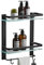 BESY Estante de baño de cristal de lavatorio resistente, 2 estantes de ducha de vidrio templado con toallero de barra para montar en la pared, almacenamiento de ducha de 15 por 5 pulgadas, acabado