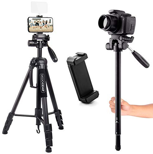 MOJOGEAR 177 cm Trépied 2-en-1 : Trépied & Monopode - jusqu'à 177 cm de Hauteur - Trépied de téléphone réglable en Hauteur - Trépied d'appareil Photo - avec Support de téléphone et étui de Transport