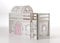 Vipack Spielbett Pino mit Textilset Vorhang und Tunnel Birdy Kiefer massiv weiß lackiert