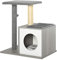PawHut Árbol para Gatos 59x39x62 cm Rascador para Gatos de 3 Niveles con Plataformas Postes de Rascado Cueva de Madera Espaciosa Cojines Extraíbles Suaves Bola de Juguete Gris
