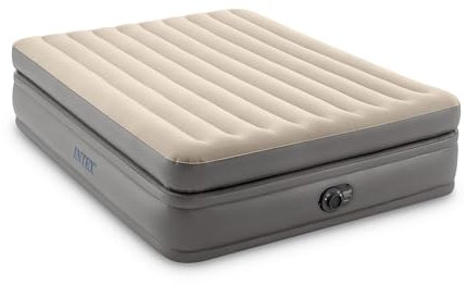 Intex Dura Beam Plus Prime Comfort Fiber-Tech Elevated Technology Home Air Mattress Bed with Electric Built-In Pump, Queen