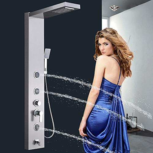 Huin Panneau de douche mural en nickel brossé avec colonne de douche/douche à main Jets plaque de baignoire robinet de douche mitigeur