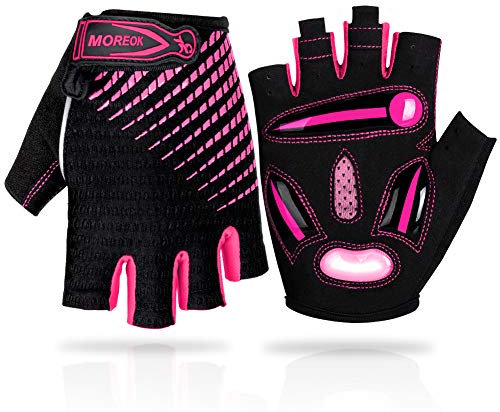 LUROON Fahrradhandschuhe Halbfinger Atmungsaktiv Rutschfestes Stoßdämpfende Kurz Gel Sommer MTB Radhandschuhe für Herren Und Damen (Rosa, S)