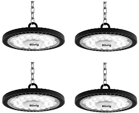 Blivrig 100W LED UFO Industrielampe 6500K Kaltweiß, 13000LM LED Hallenstrahler, Werkstattlampe mit Kabel, für Fabriken, Flughafen, Patio, Restaurant (4PCS, 100W)