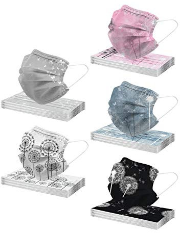 50 Stück Mundschutz M𝗲𝗱𝗶𝘇𝗶𝗻𝗶𝘀𝗰𝗵 Bunt für Maske Erwachsene Einweg 3-lagig mit Motiv Bunt Mund und Nasenschutz Print Tücher Atmungsaktiv Mund-Tuch Bandana Halstuch Schals für Männer Frauen