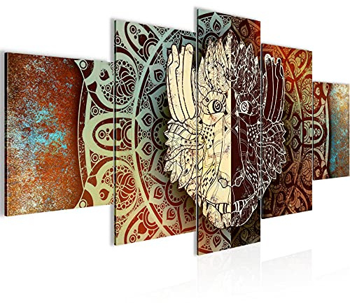 Runa Art Bild Wohnzimmer Schlafzimmer Mandala Abstrakt 5 Teilig Kupfer Beige Braun Wandbilder auf Vlies Leinwand 040153a