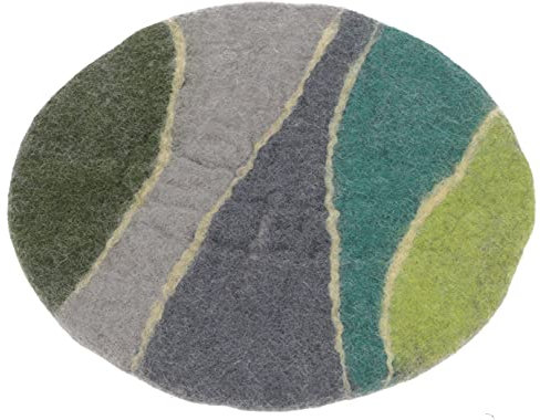 GURU SHOP Filz Stuhlauflage, Boho Sitzkissen, Handgefertigts Rundes Stuhlkissen - Grün/bunt, Wolle, 1x35x35 cm