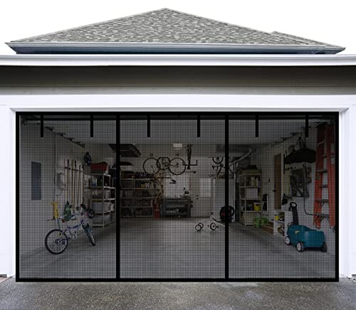 Garage Door Screen for 2 Car Garage, Sunmoxia 16x7Ft Fiberglass Mesh Door Screen with Closure Weighted Bottom, Durable Magnetic Heavy Duty Screen Door Curtain Cover Kit with 6 Strapping Tapes