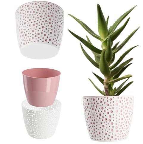 KADAX Pot de Fleurs en Plastique Rond Ø 11-21 cm - 5 Couleurs, Robuste, pour Fougère (Diamètre 21 cm, Rose)