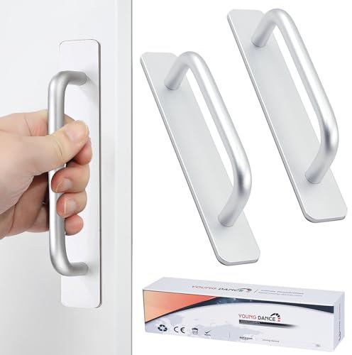 Lot de 2 poignées de tiroir auto-adhésives en alliage d'aluminium avec poignée de porte adhésive pour armoire de cuisine, tiroir, fenêtre, placard coulissant (14,8 cm, argent)