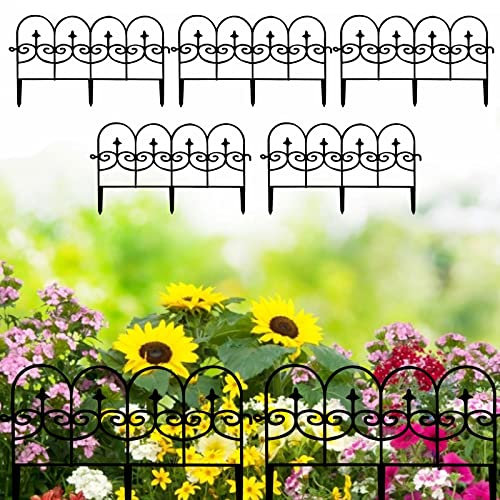 5X Beeteinfassung aus Flexiblem Gartenpalisade Einfass Nostalgie Kunststoff Rasenkante Beetumrandung Beet Zierzaun, Bordüre für Einzäunung, Beete, Rasen, Blumenbeete, Pflanzunge, Anthrazit