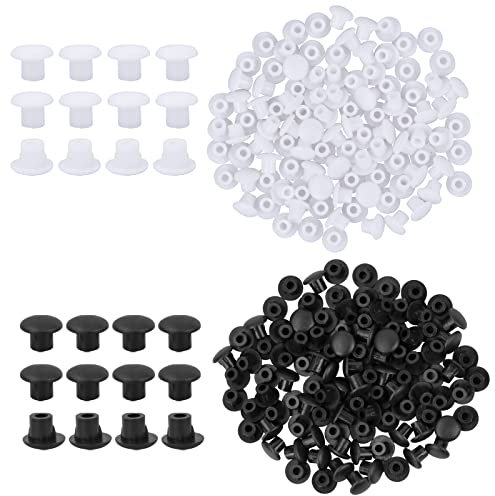 suchkawe 200 Pieces Plastic Hole Plugs 5mm, White and Black Drill Hole Cover Caps, Drilling Cover Plugs for Screw Hole in Blanking Furniture Kitchen Cabinet Shelves