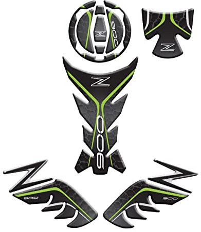 Kit protector de depósito frontal y lateral, protección tapón y compartimento para llave resinado adhesivo efecto 3D, compatible con Kawasaki Z900 v2 (verde)