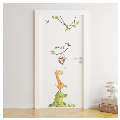 Little Deco Türaufkleber mit Namen Wandsticker Kinderzimmer Safari Tiere Wandtattoo Babyzimmer selbstklebend Wanddeko DL876-1