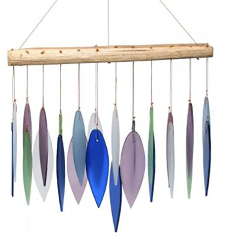Blue Handworks Mountain Ridge Windspiel, sandgestrahltes Glas und gefundenes Holz, handgefertigt