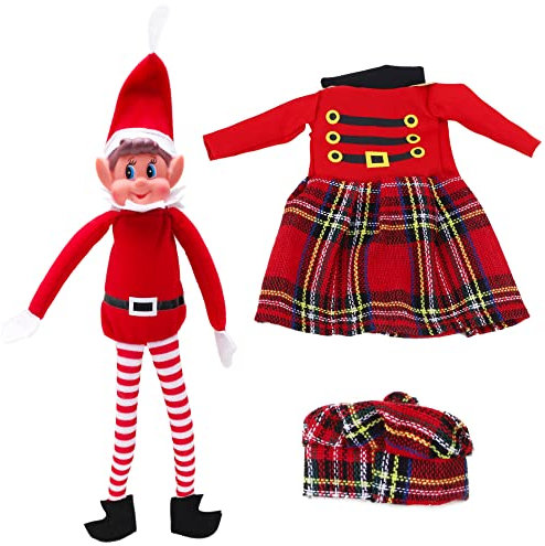 Elves Behavin Badly 12 Inch Boy Elf Soft Toy with Scottish Nutcracker Outfit - Elfie - Naughty Elf Costumes