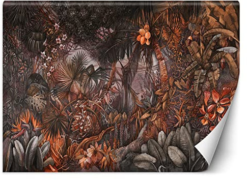 Feeby Papier Peint Intissé Exotique Tropiques Jungle 100x70 cm orange XXL Moderne Décoration Murale Tableaux Muraux Tapisserie Salon Chambre à coucher Feuilles Fleurs Palmiers