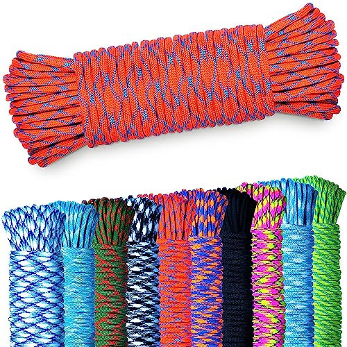 AMZoutdoor Paracorde 550 5,10 ou 15 m, à 7 brins noyaux, équipement d'extérieur, camping, Paracorde pour collier de chien, rouge et bleu, 5 m
