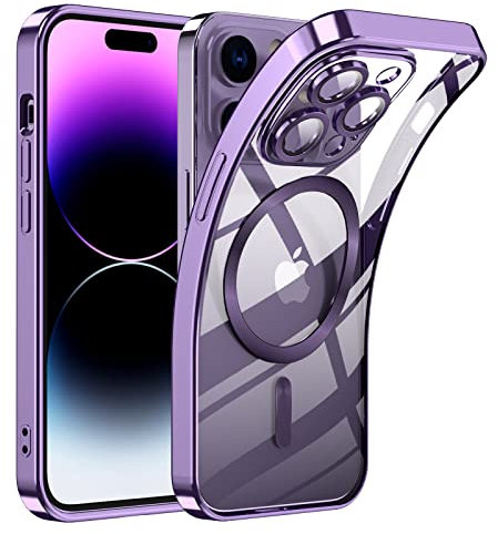 Cover Magnetica per iPhone 14 Pro(Non per iPhone 14 Pro Max), Custodia Comaptibile con Magsafe Trasparente Antiurto Protezione Copertura della fotocamera Non ingiallente Silicone Clear Case, Viola