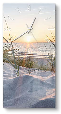 DEQORI Glasuhr | horizontal 30x60 cm | Motiv Ostsee Sonnenuntergang | große XXL Design Uhr aus Glas | leise Wanduhr für Wohnzimmer & Küche | Moderne Hingucker Uhr für die Wand