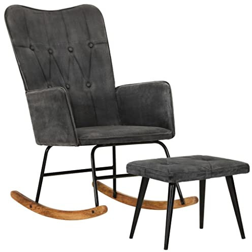 Bussandri Exclusive - Schaukelsessel mit Hocker Schwarz Vintage Canvas