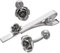 RunootPR Krawattennadel Manschettenknöpfe Set Silber Rose Krawattenklammer Personalisiert für Herren Schmuck Geschenk