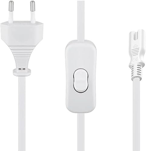 Netzkabel c7 mit Schalter Strom Kabel mit Schalter Euro Netzkabel mit Schalter Kleingerätekabel mit Schalter Typ C Eurostecker Auf C7 Buchse 1,8m für Haushaltsgeräte Netzteile - Weiß