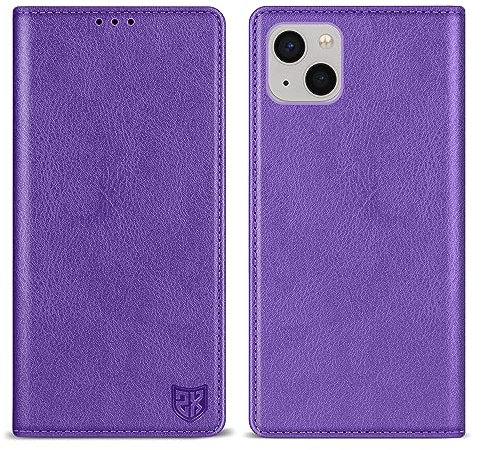 ZZXX iPhone 13 Wallet Case with [RFID Blocking] Card Slot Stand Strong Magnetic Leather Flip Fold Protective Phone Case for iPhone 13 Case Wallet(Purple-6.1 inch)