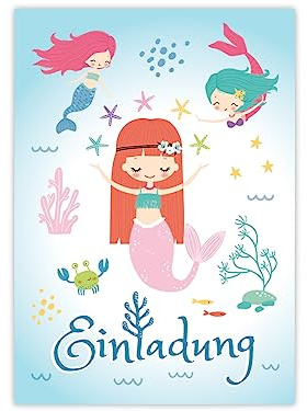 Minkocards 12 Einladungskarten zum Kindergeburtstag Mädchen Meerjungfrau Einladungen zum Geburtstag Kinder bunte Geburtstagseinladungen