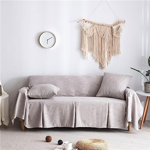 Homxi Sofahusse 3 Sitzer,180x300CM,Sofabezug Sitzer Einfarbig Sofa Überwürfe Leinen Baumwolle Handtuch Sofa Grau Sofabezüg