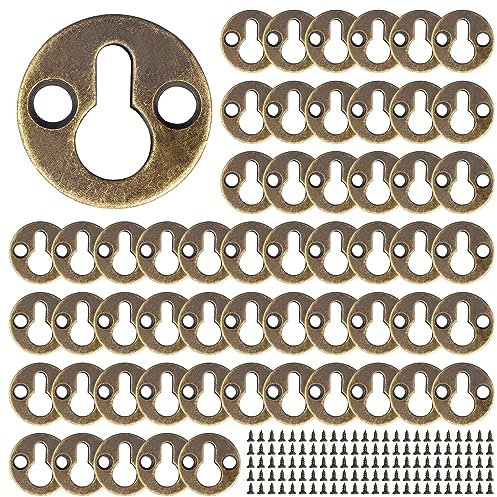 WZYTEU 60 Stück Linsenkopfbeschlag, Runde Schlüssellochaufhänger für Aufhängen Kunstwerke, Bilder, Spiegel, mit 60 Sätze Gewindeschrauben(25mm Bronzeton)