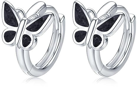 Schmetterling Ohrringe 925 Sterling Silber Schwarz Onyx Creolen Ohrringe Mädchen Schmetterling Schmuck Geschenke für Damen Kinder Mama…