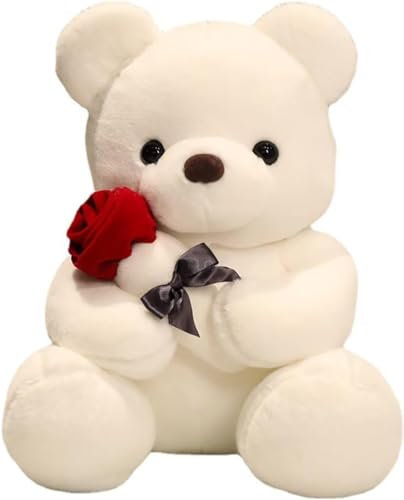 Bocguy Ours en Peluche avec Rose - 23 cm -Blanc