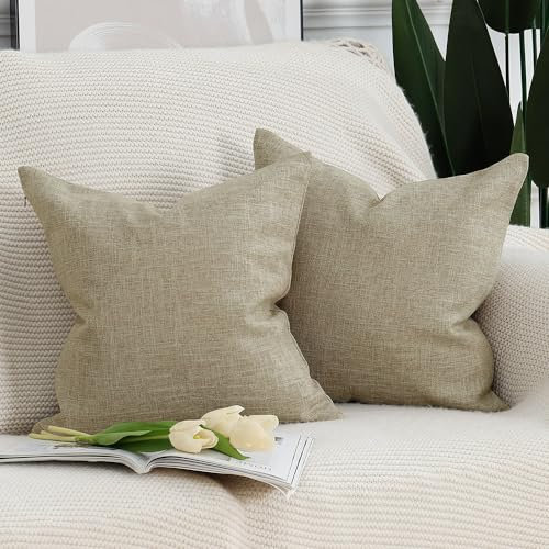 Madizz 2er Set Faux Leinen Kissenbezügen Weich Dekorative Kissenabdeckung für Sofa Schlafzimmer Kissenhülle Helltaupe 50x50 cm Quadrat