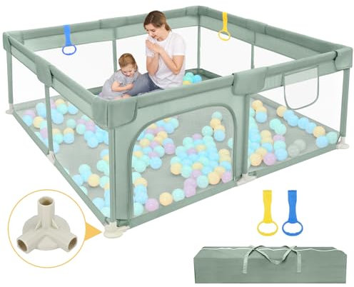 Dripex Laufstall Baby 124x124cm, Laufgitter Baby, Laufstall mit atmungsaktivem Netz, Laufgitter 210D Oxford Gewebe, Playpen, kinderlaufstall, Grün