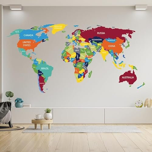 Große Weltkarten Wandtattoo - Riesige Reisekugel mit Ländernamen Vinyl Aufkleber - Perfekt für Schlafzimmer und Wohnzimmer Dekor (45x80 cm)