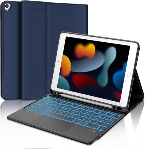 WAVATA Tastiera per iPad 9a/8a/7a Generazione, iPad 10.2 con Touchpad, Cover con Tastiera per iPad Air 3, iPad Pro 10.5 Magnetica Staccabile Retroilluminazione Italiano QWERTY Layout, Blu Scuro