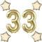 Blasses Gold Luftballons Zahl 33+4 pcs stern Folienballon Zahl 33 .Geburtstag frau mädchen,40 Riesenzahl Ballons 33 .geburtstagsdeko mann,Zahlenballon 33, Helium Ballons 33 Zahlen Luftballon