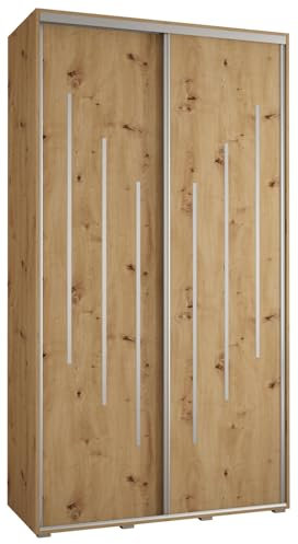 MEBLE KRYSPOL Davos 8 130 Schrank mit Zwei Schiebetüren für Schlafzimmer - Moderner Aufbewahrungsschrank mit Kleiderstange und Regalen - 235,2x130x45 cm - Artisan Artisan Silber