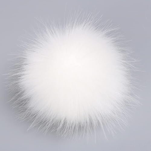 Kunstfell-Bommel für Mützen, Schals, Handschuhe, Taschen, Fransen, Oberflächen und Verzierungen, Weiß, 12 cm, 1 Stück