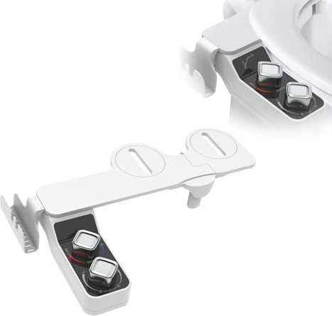Bidet Aufsatz, Klappbarer Bidet Aufsatz Für Toilette, Nicht Elektrisch Toilettenaufsatz mit Handyhalter, Selbstreinigende Doppeldüsen Front Heckwäsche, Einstellbarer Warm- und Kaltwasserschalter (B)