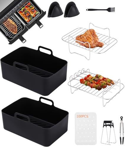 Kureny Air Fryer Zubehör, doppelte Zone, Silikonform, wiederverwendbar, quadratischer Topf