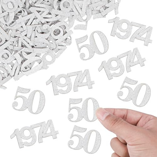 ALEGRE Glitzer Konfetti 50 Geburtstag Deko Groß 3,4-5cm, Deko 50. Geburtstag Mann, Streudeko 50 geburtstag Frau, Tischdeko 50 Geburtstag Mann Deko, Goldene Hochzeit Deko Tisch,Geburtstagsdeko 50 Jahre