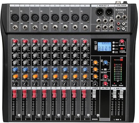 K-mxerpro 8 Channel Professional Audio Mixer Console Sound Board with 48V Phantom Power,USB Audio Interface for Live Show,Streaming Recording Music Stage Karaoke