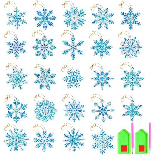 24 Stück Weihnachten Diamond Painting Schlüsselanhänger Schneeflocken Christbaumschmuck DIY 5D Diamant Malerei Anhänger Weihnachtsbaum Deko Ornamente Schlüsselbund Bastelset Geschenke Weihnachtsdeko