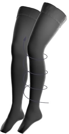 Venen Engel Medizinische Kompressionsstrümpfe Damen & Herren mit 23 - 32 mmHg | Schenkelstrümpfe | Stützfunktion | Unterstützung für Krampfadern | Ödeme | Black Beauty | Größe 4 (L)