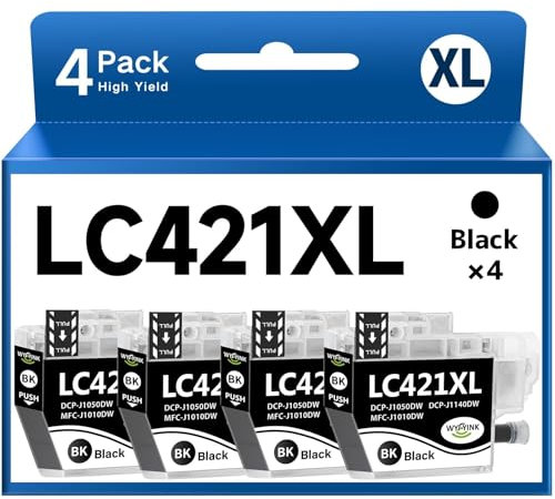 WYFYINK LC421 XL Patronen Kompatibel mit Brother LC421 LC421XL LC 421 Druckerpatronen Kompatibel für Brother DCP-J1050DW MFC-J1010DW DCP-J1140DW (4 Schwarz)