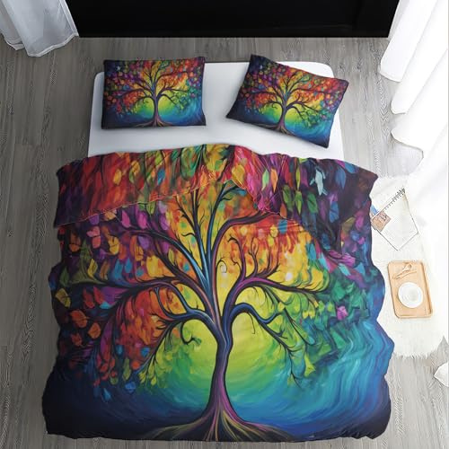ZDABAOEC Baum des Lebens Bettwäsche 135x200 Sommer - Bunt Bettbezug 135 x 200 - Weich & Atmungsaktiv Mikrofaser Bettwäsche-Sets mit Reißverschluss - Wendebettwäsche & 1 Kissenbezug 80x80